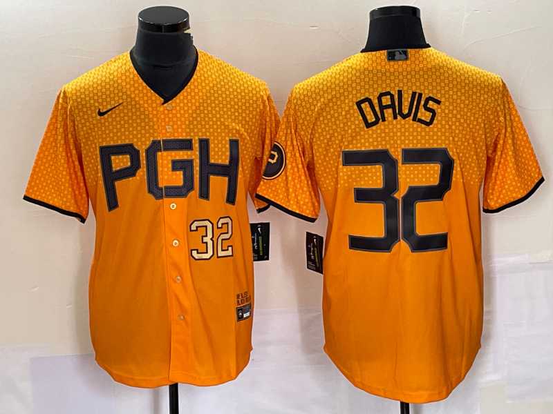 Men%27s Pittsburgh Pirates #32 Henry Davis Number Yellow 2023 City Connect Stitched Jersey